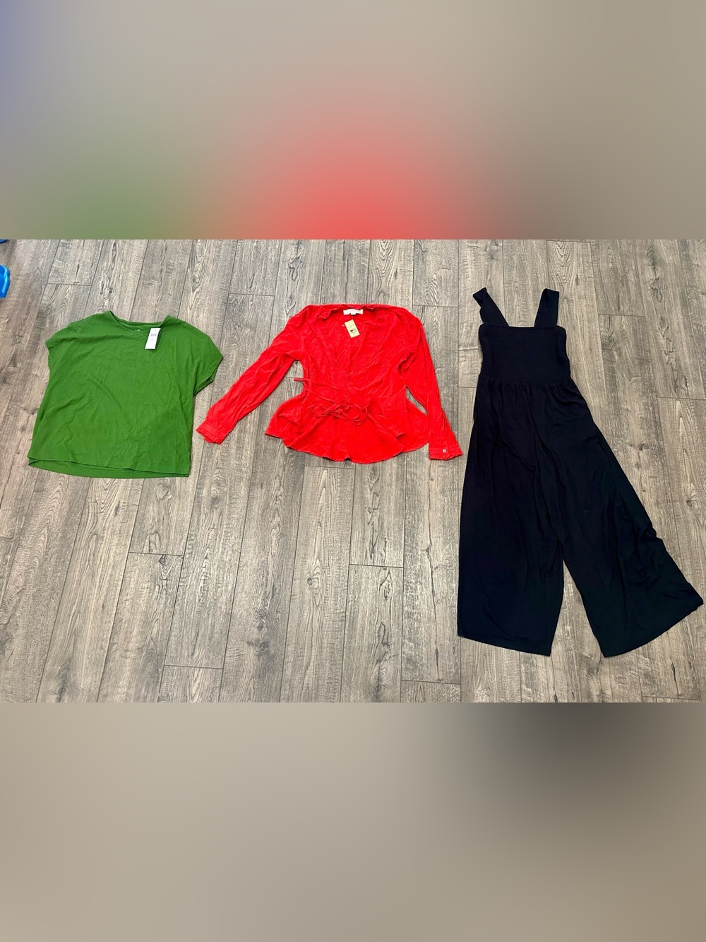 Lot of 3 women’s clothing, size XSP LOFT, Blousr, T-Shirt, Jumpsuit
